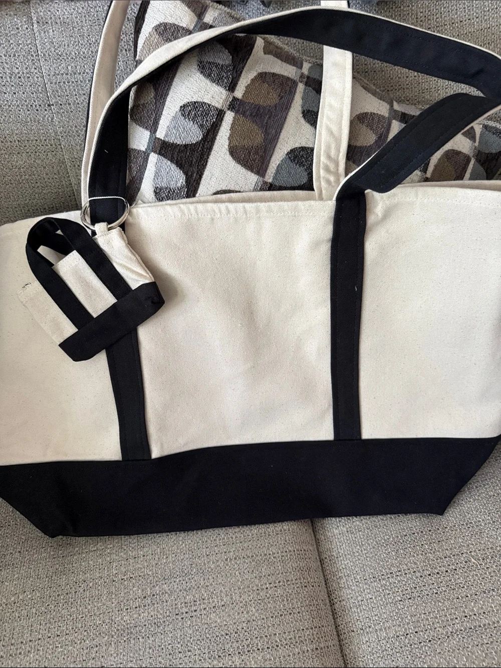 Harper Cream and Black Canvas Tote